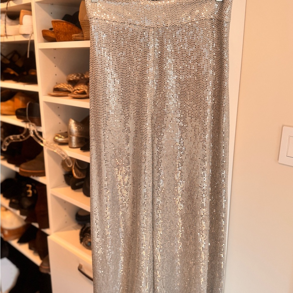 Zara Silver Sequin Cropped Culottes. Vest jacket sold separately!